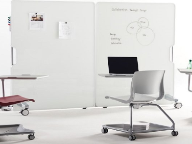 whiteboard with educational rolling chairs